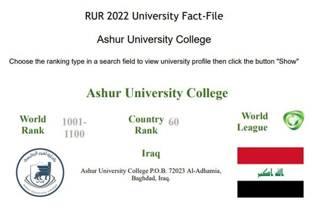 كلية آشور الجامعة تدخل التصنيف العالمي للجامعات